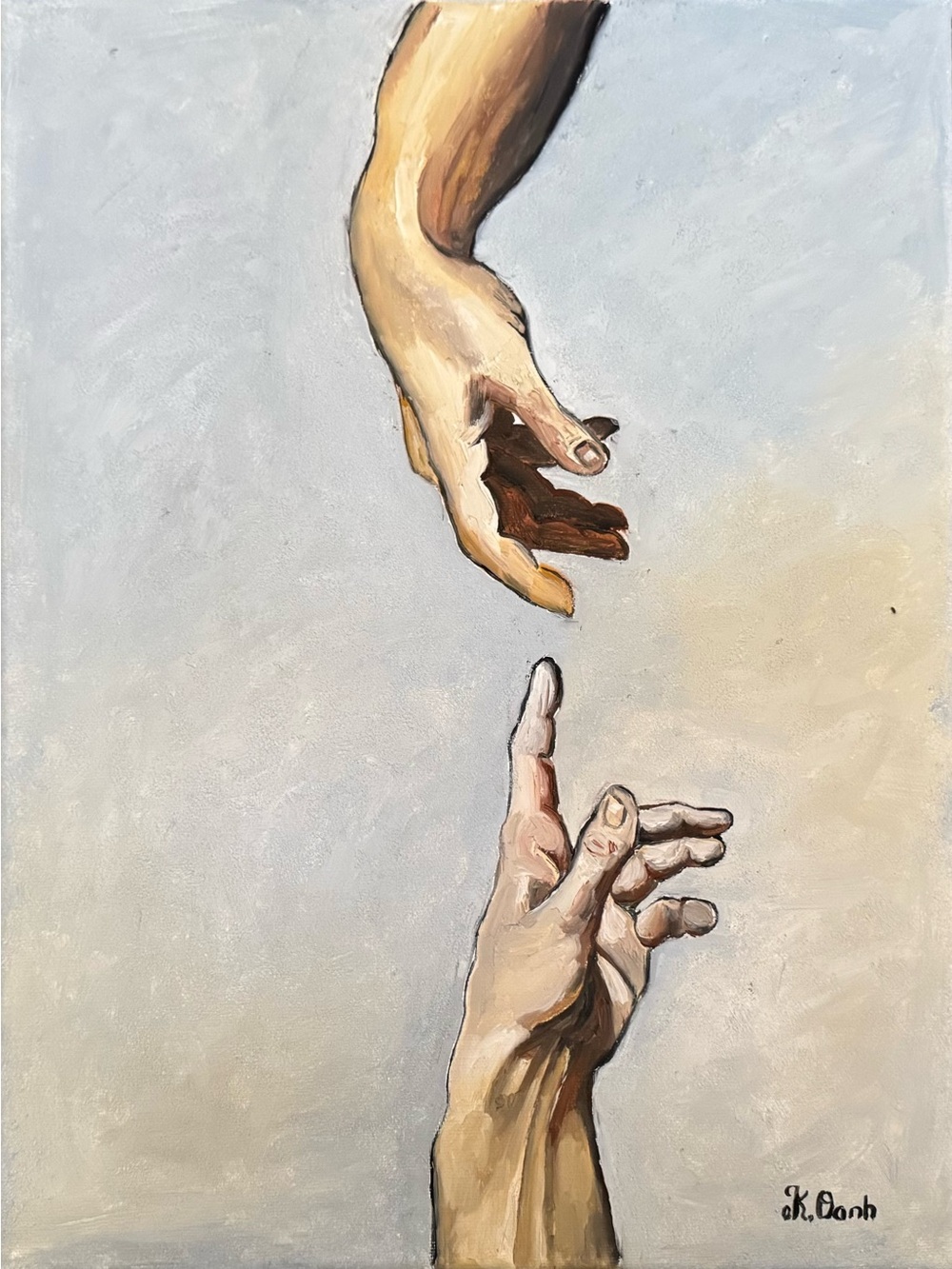 Original oil painting god hand canvas signed 12x16 inch
